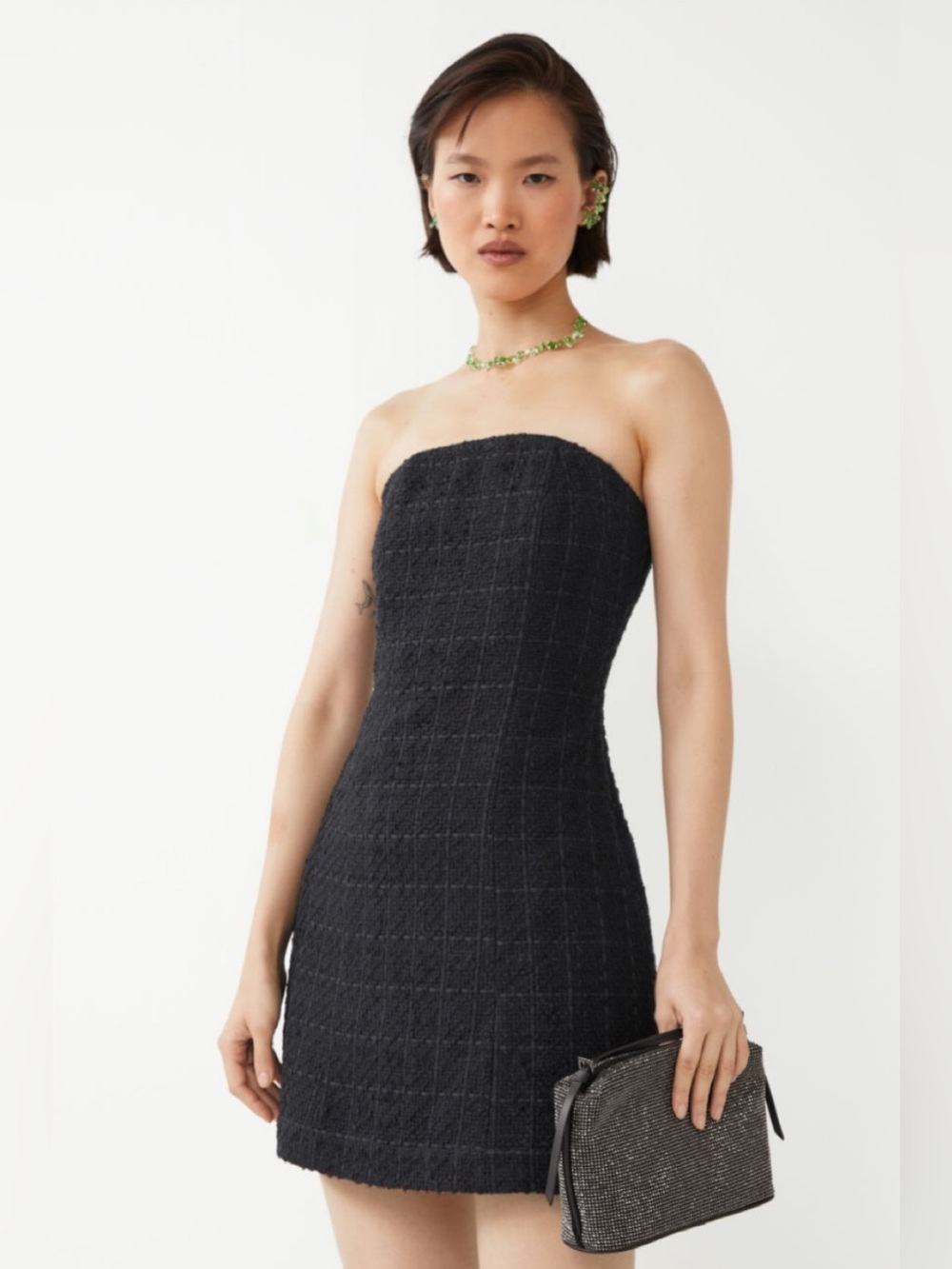 & Other Stories NWT Fitted Tweed Bustier Dress Mini Tube Strapless Zip